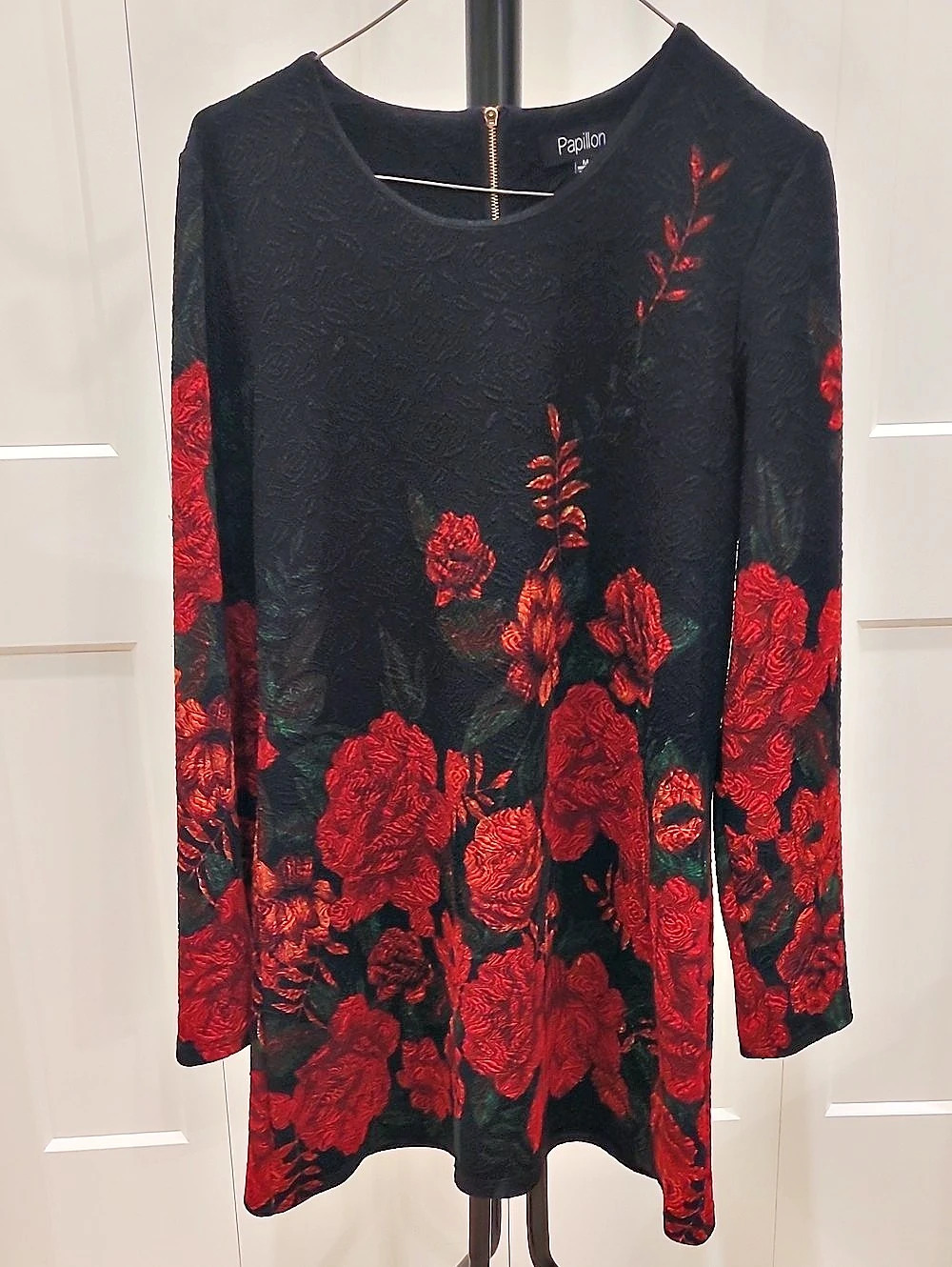 Papillon Floral Long Sleeve Tunic/Dress in Black & Red